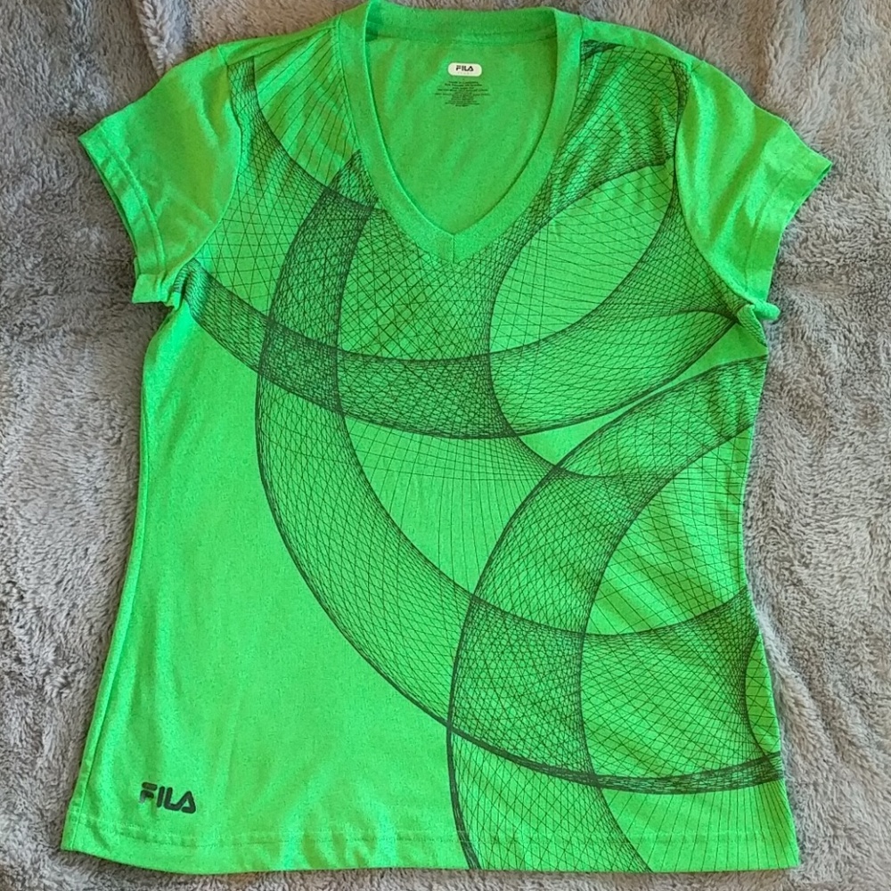 Fila V neck printed green t-shirt